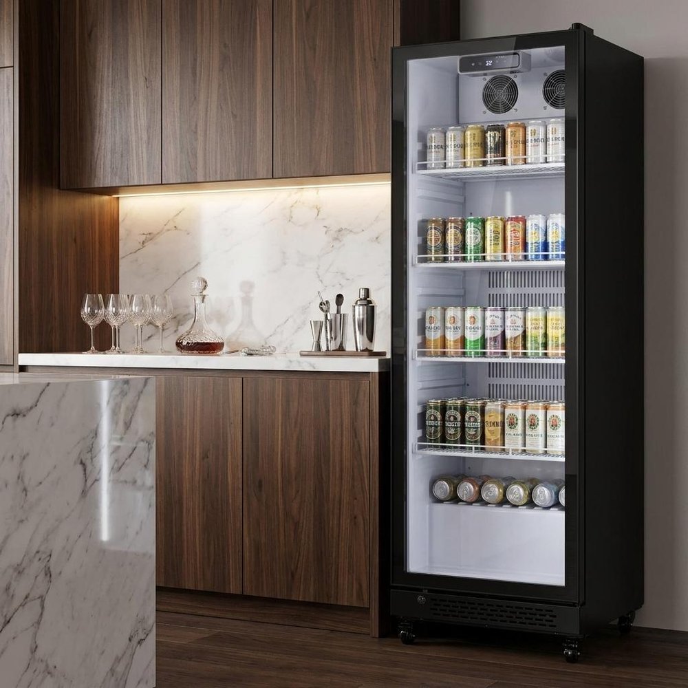69" X 23" Clear and Black Metal Single Compartment Can Beverage Refrigerator