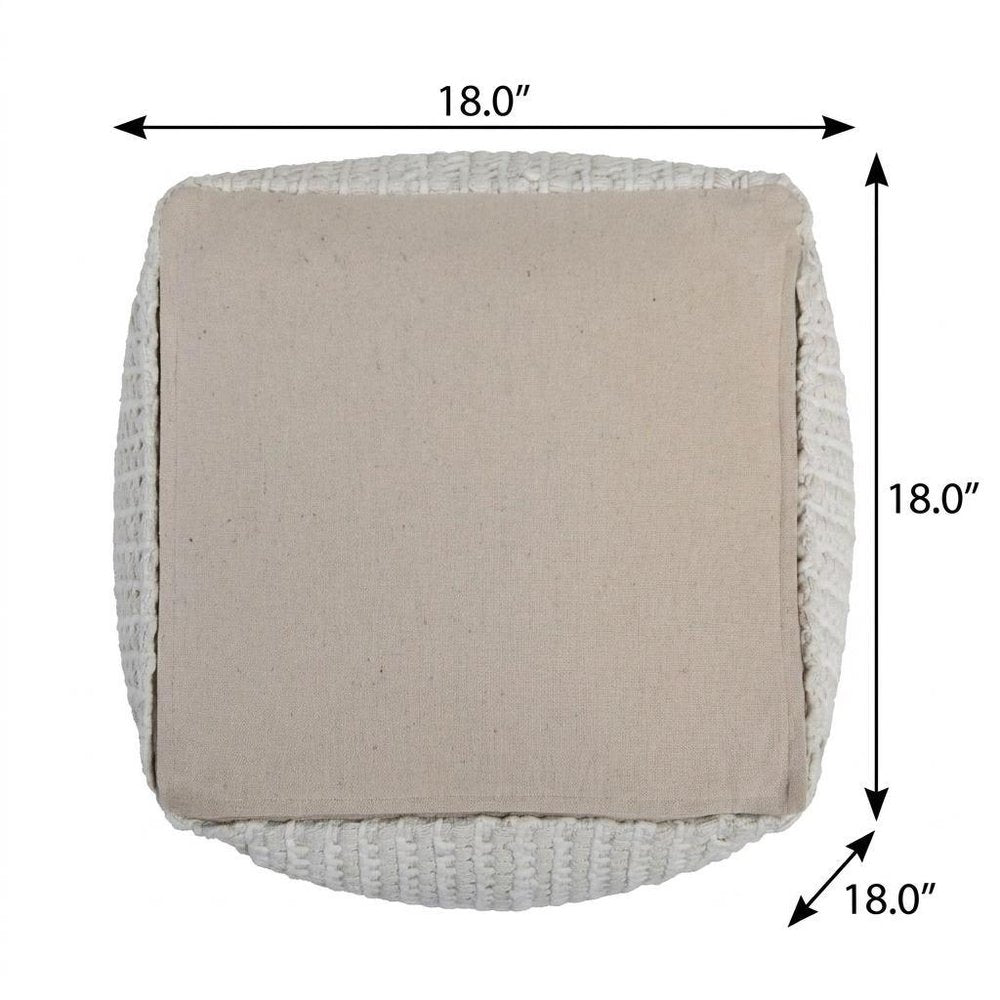 18" Off White Cotton Blend Cube Pouf Ottoman