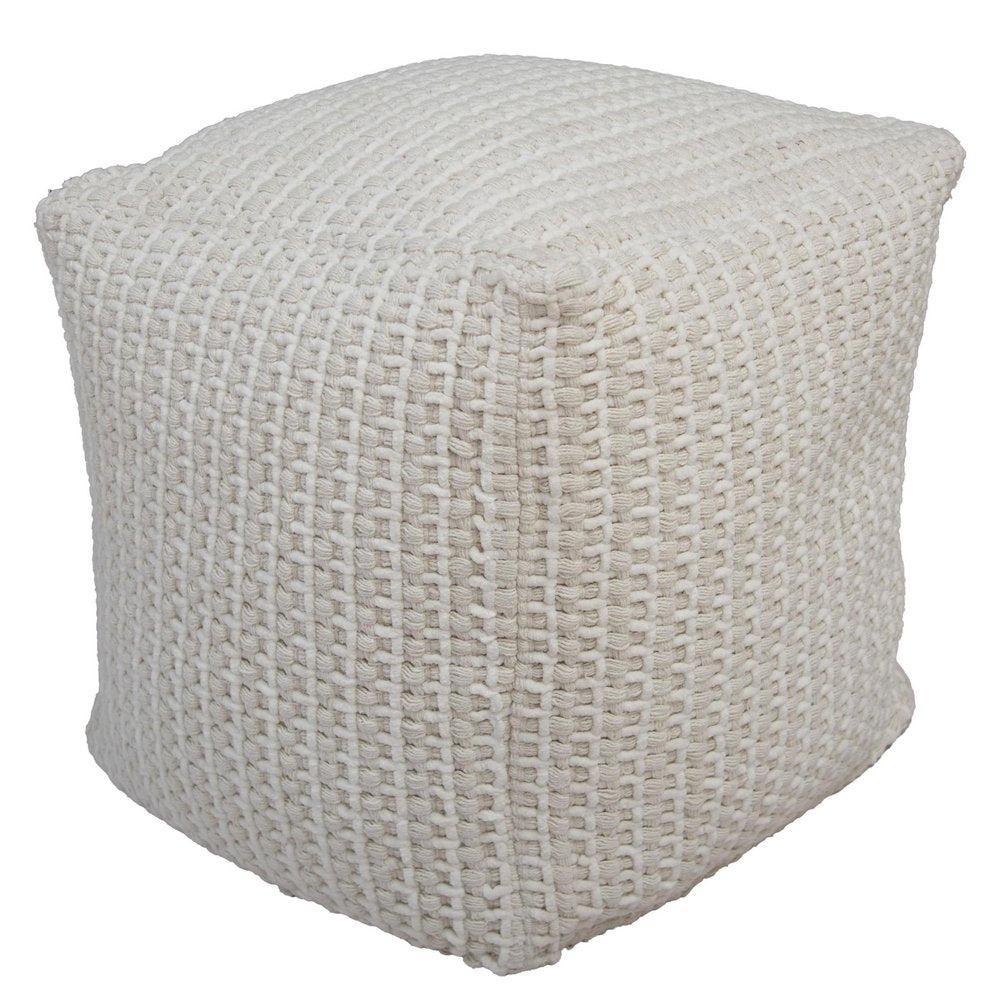 18" Off White Cotton Blend Cube Pouf Ottoman