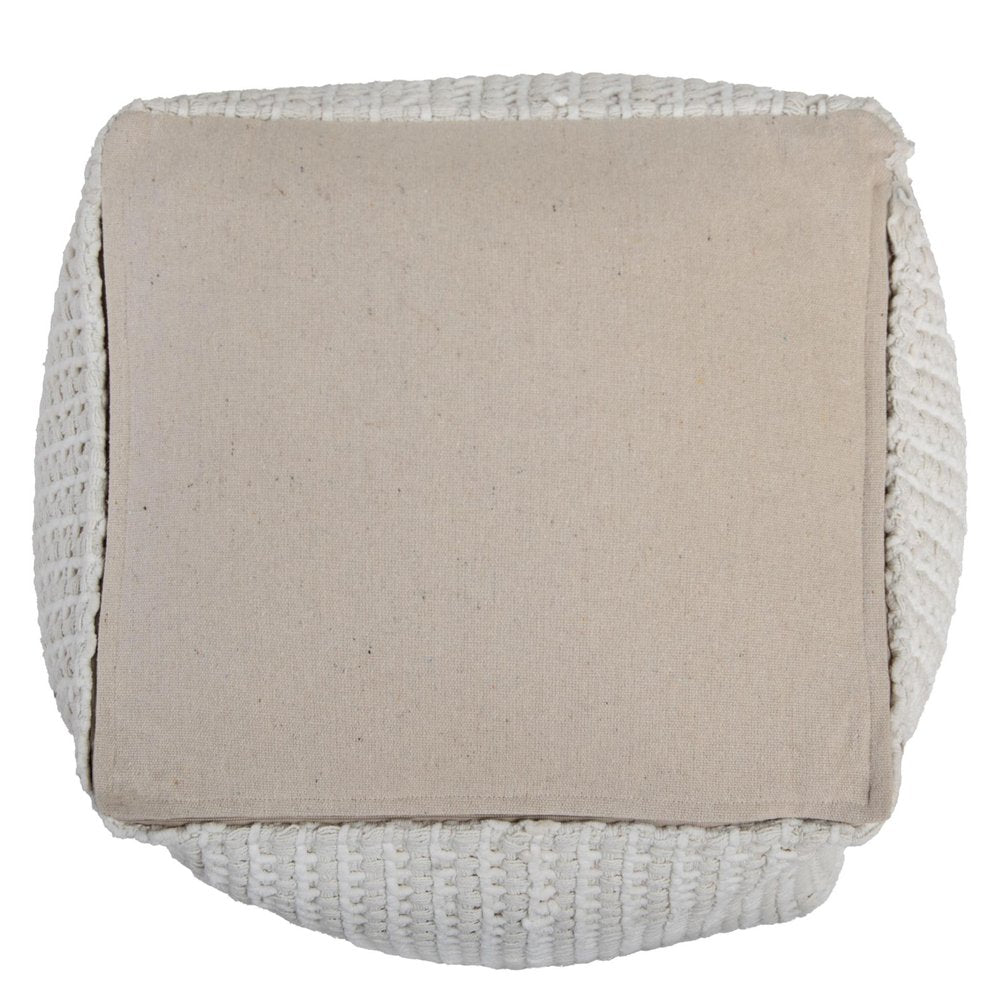 18" Off White Cotton Blend Cube Pouf Ottoman