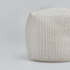 18" Off White Cotton Blend Cube Pouf Ottoman