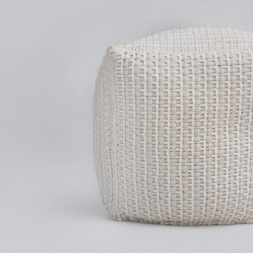 18" Off White Cotton Blend Cube Pouf Ottoman
