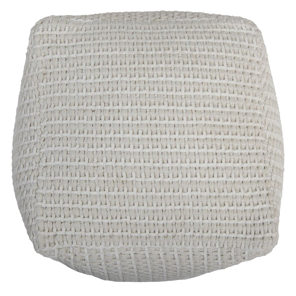 18" Off White Cotton Blend Cube Pouf Ottoman