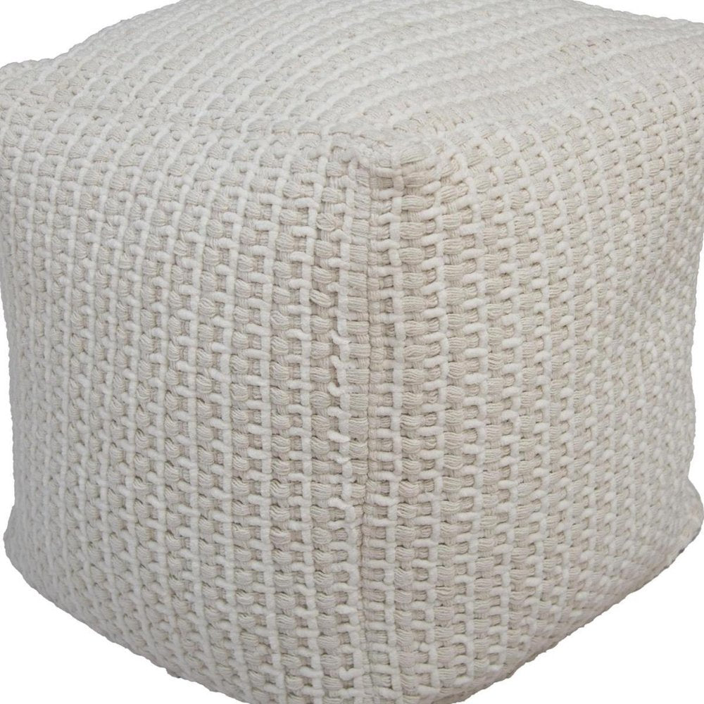 18" Off White Cotton Blend Cube Pouf Ottoman