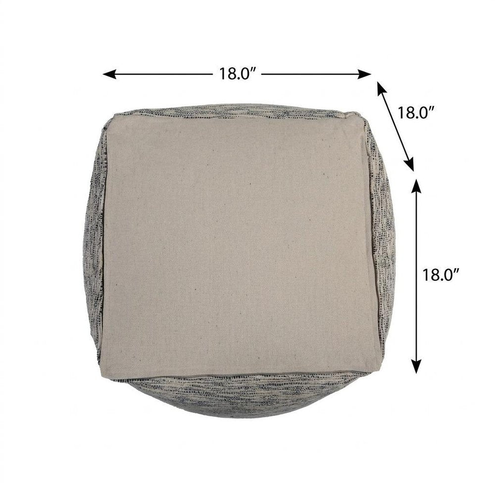 18" Blue and Ivory Cotton Blend Striped Cube Pouf Ottoman
