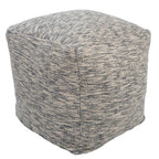 18" Blue and Ivory Cotton Blend Striped Cube Pouf Ottoman