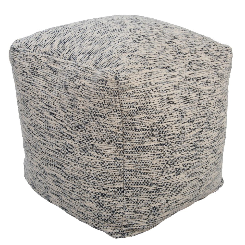 18" Blue and Ivory Cotton Blend Striped Cube Pouf Ottoman