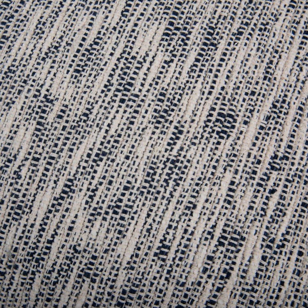 18" Blue and Ivory Cotton Blend Striped Cube Pouf Ottoman