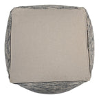 18" Blue and Ivory Cotton Blend Striped Cube Pouf Ottoman