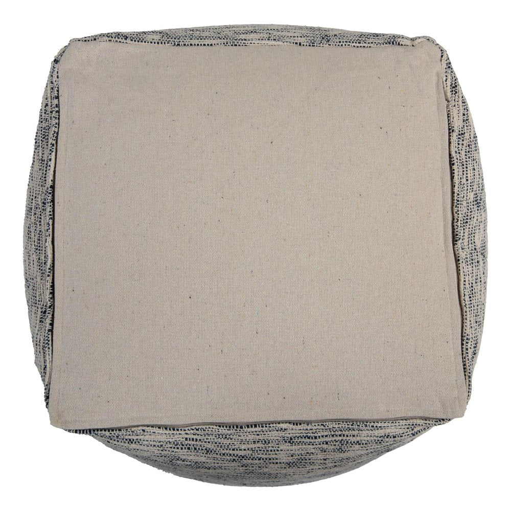 18" Blue and Ivory Cotton Blend Striped Cube Pouf Ottoman