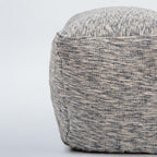 18" Blue and Ivory Cotton Blend Striped Cube Pouf Ottoman