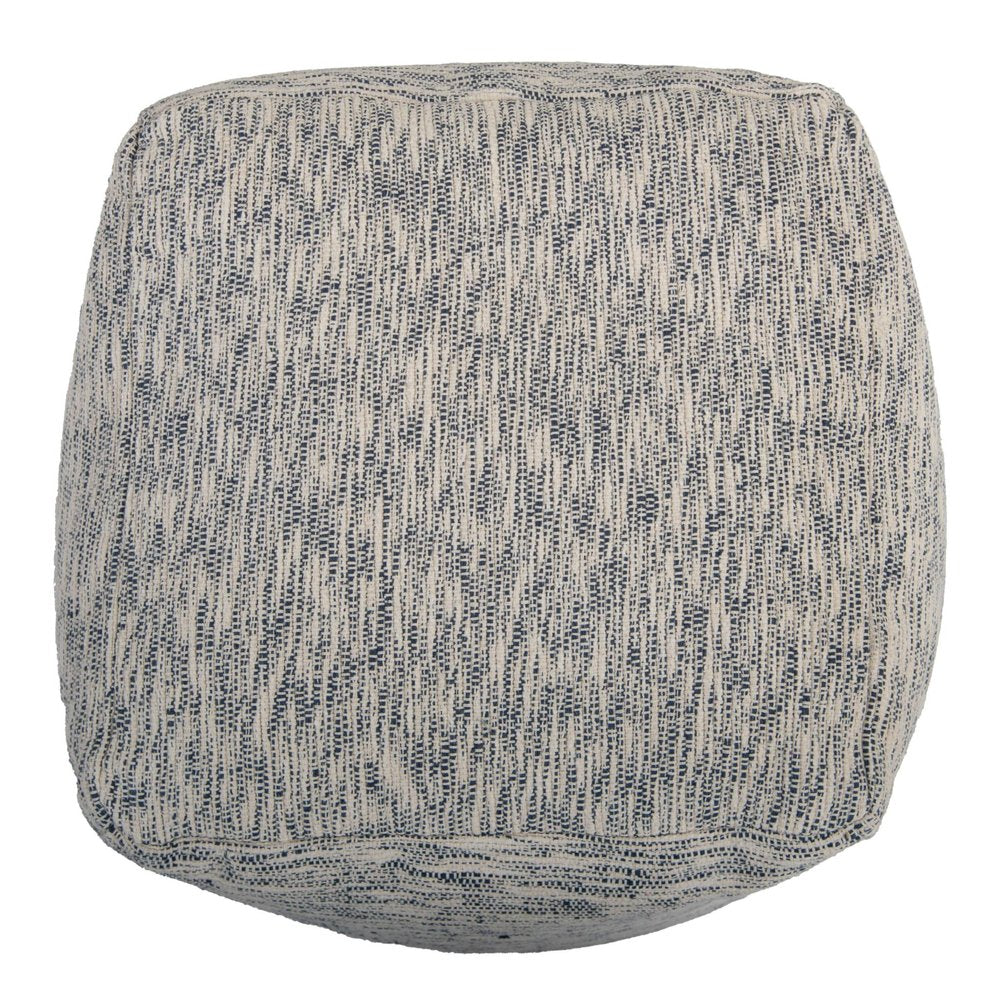 18" Blue and Ivory Cotton Blend Striped Cube Pouf Ottoman