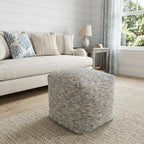 18" Blue and Ivory Cotton Blend Striped Cube Pouf Ottoman