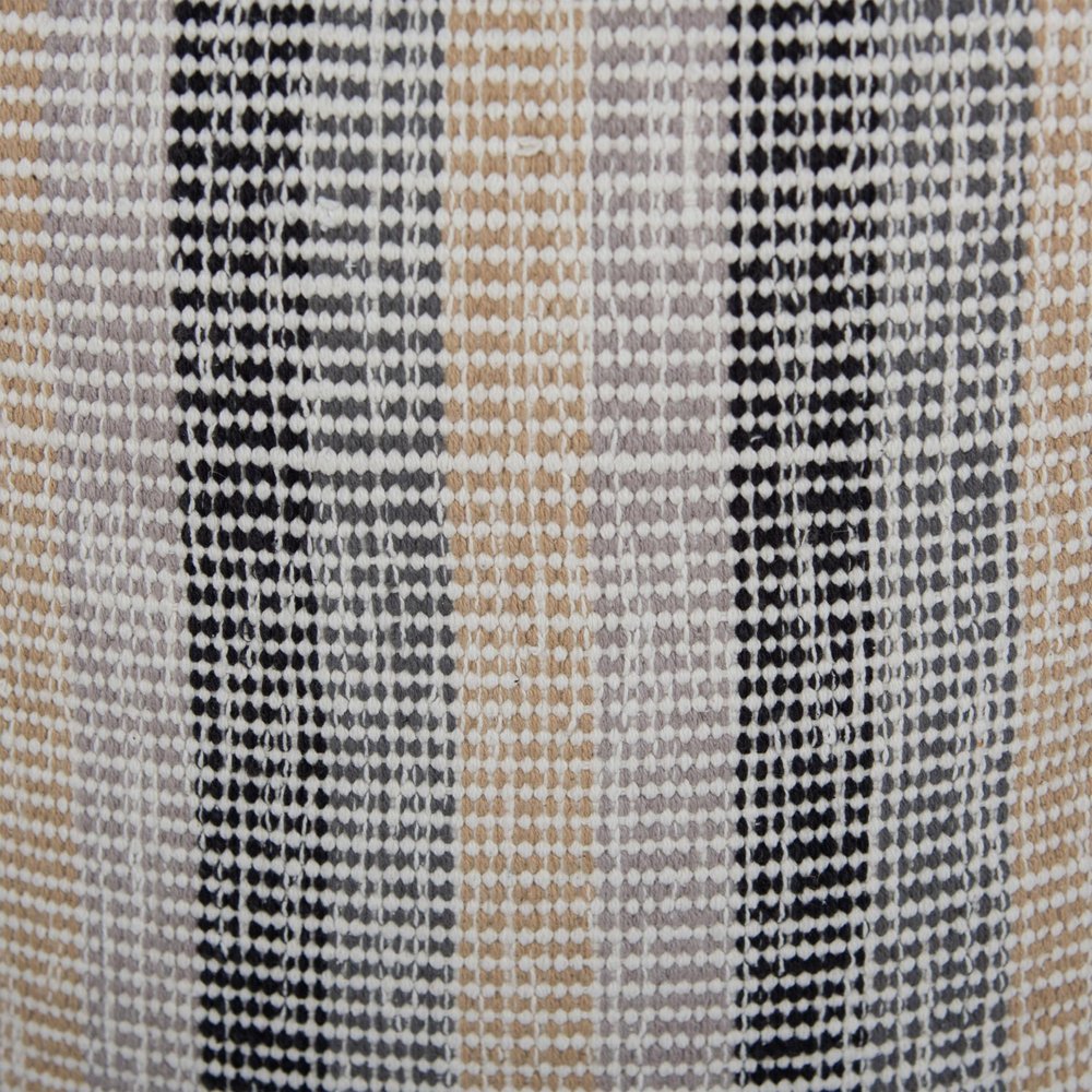 18" Beige Black and Gray Cotton Blend Striped Cube Pouf Ottoman