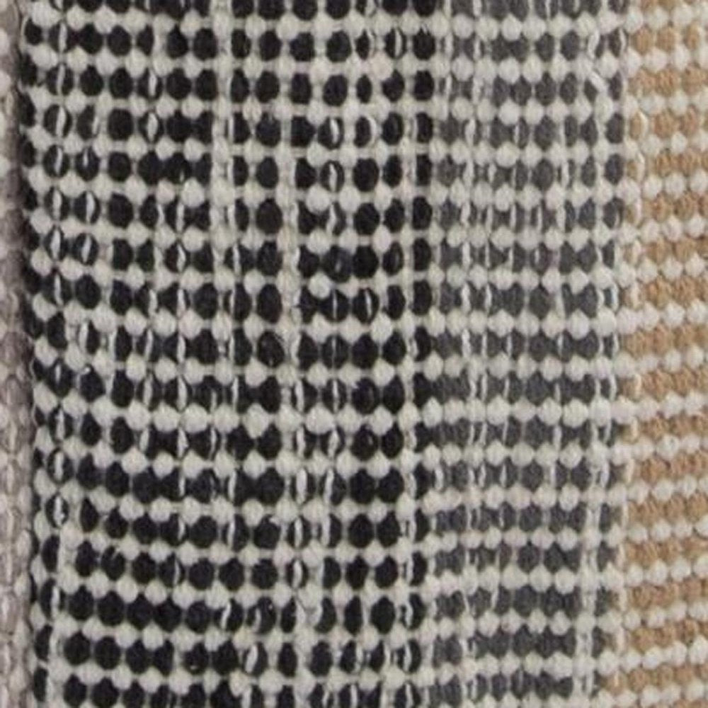 18" Beige Black and Gray Cotton Blend Striped Cube Pouf Ottoman