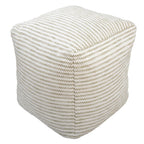 18" Sage Green and Ivory Cotton Blend Striped Cube Pouf Ottoman