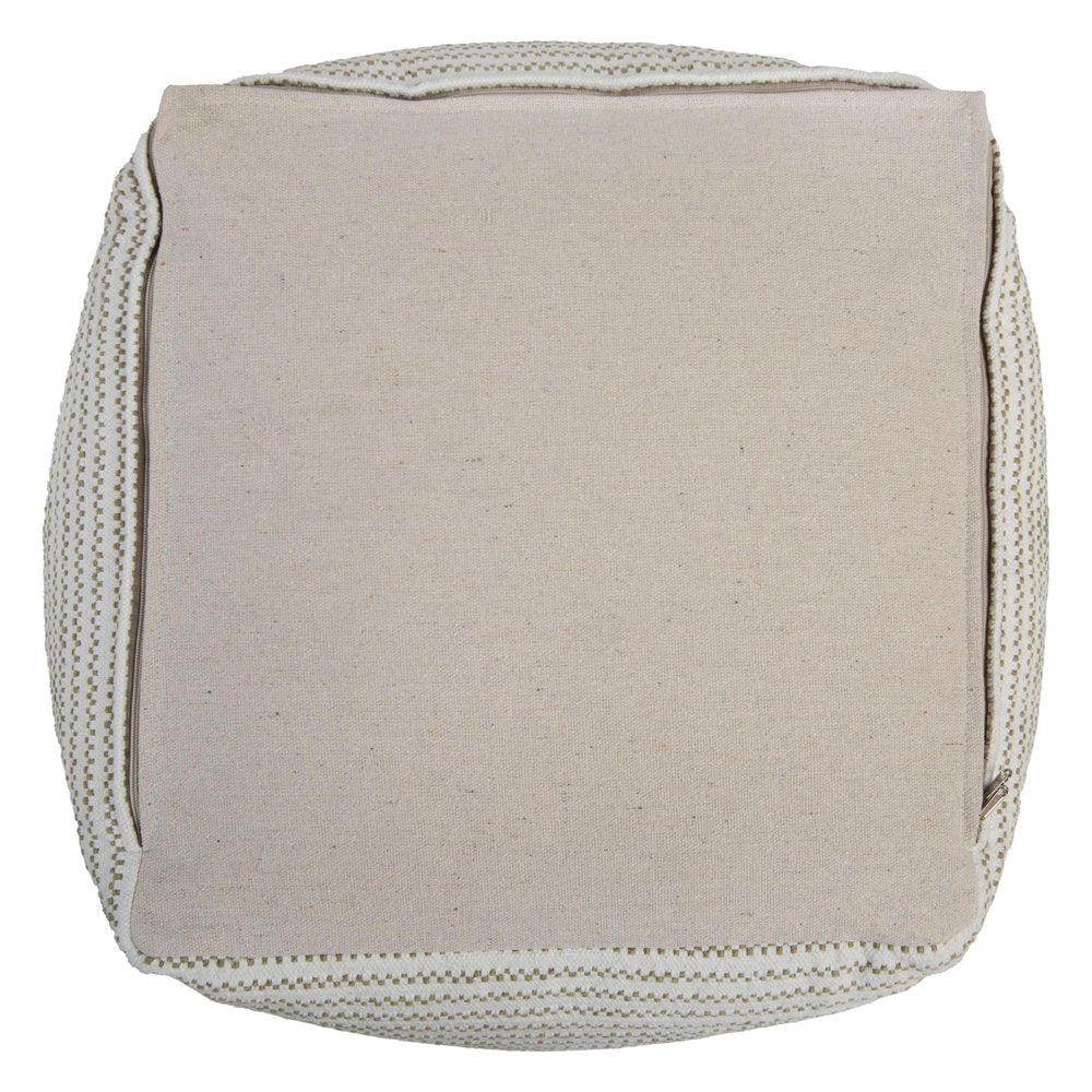 18" Sage Green and Ivory Cotton Blend Striped Cube Pouf Ottoman