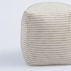 18" Sage Green and Ivory Cotton Blend Striped Cube Pouf Ottoman