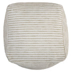 18" Sage Green and Ivory Cotton Blend Striped Cube Pouf Ottoman