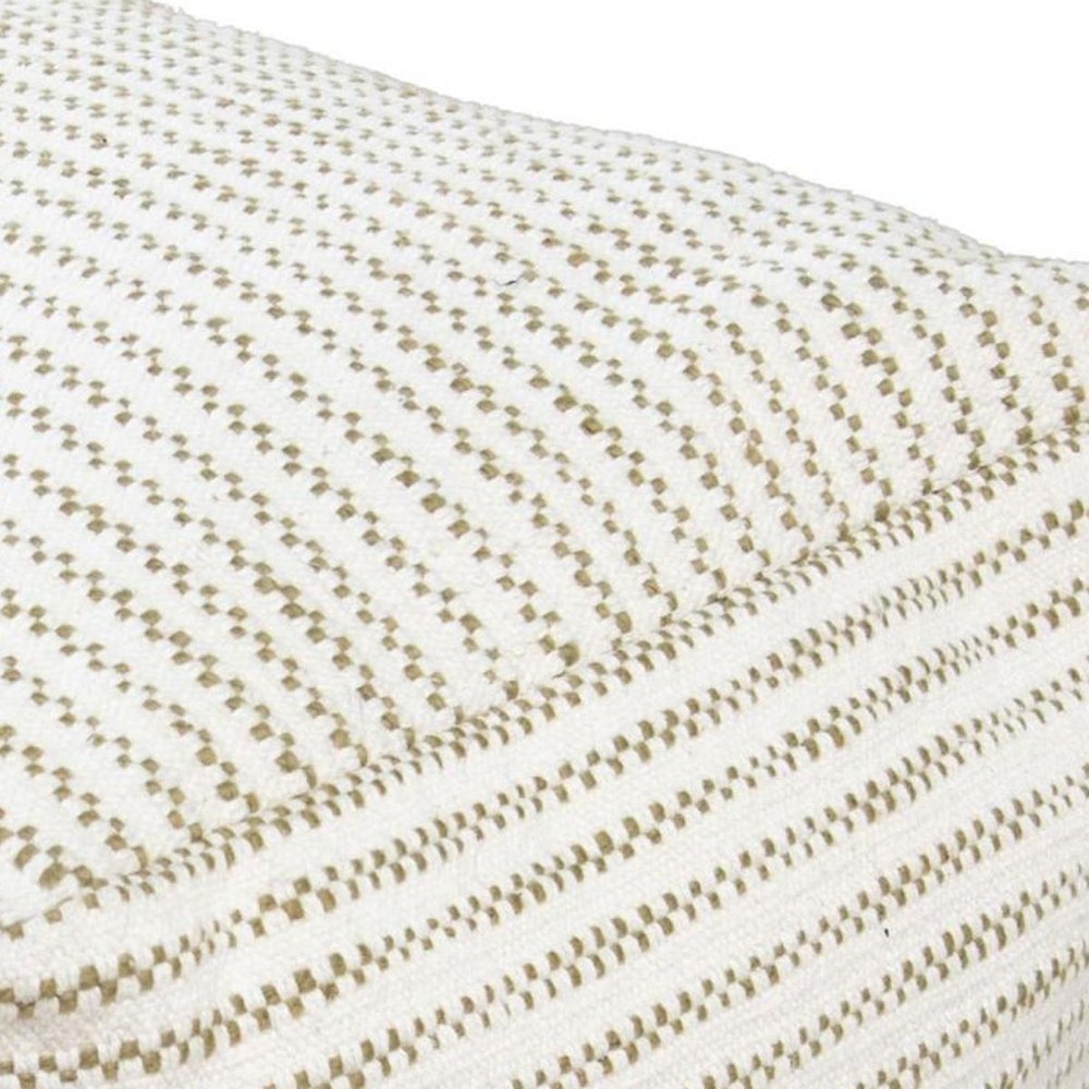 18" Sage Green and Ivory Cotton Blend Striped Cube Pouf Ottoman