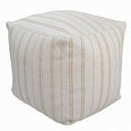 18" Beige and Ivory Cotton Blend Striped Cube Pouf Ottoman