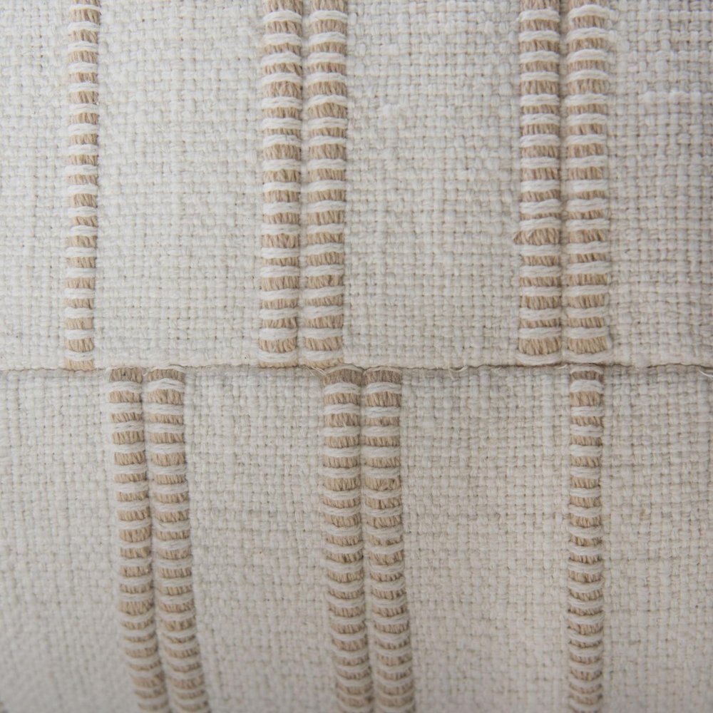 18" Beige and Ivory Cotton Blend Striped Cube Pouf Ottoman