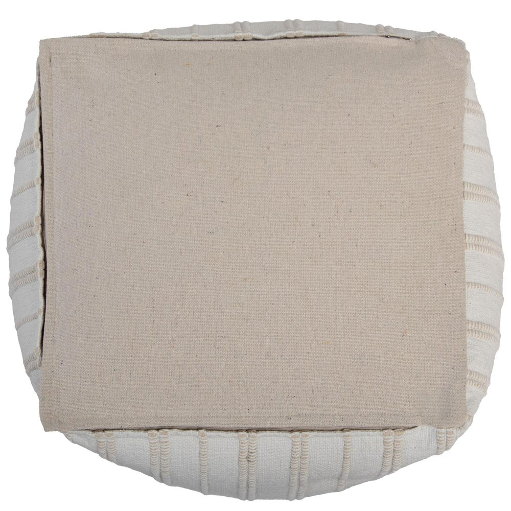18" Beige and Ivory Cotton Blend Striped Cube Pouf Ottoman