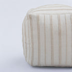 18" Beige and Ivory Cotton Blend Striped Cube Pouf Ottoman