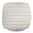 18" Beige and Ivory Cotton Blend Striped Cube Pouf Ottoman