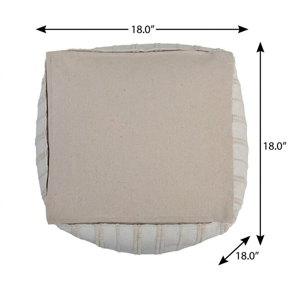 18" Beige and Ivory Cotton Blend Striped Cube Pouf Ottoman