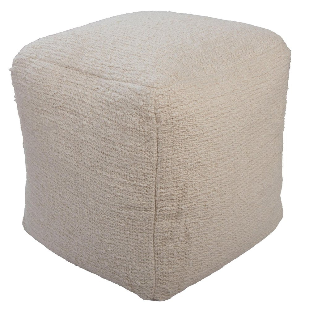 18" Beige and Natural Cotton Blend Cube Pouf Ottoman