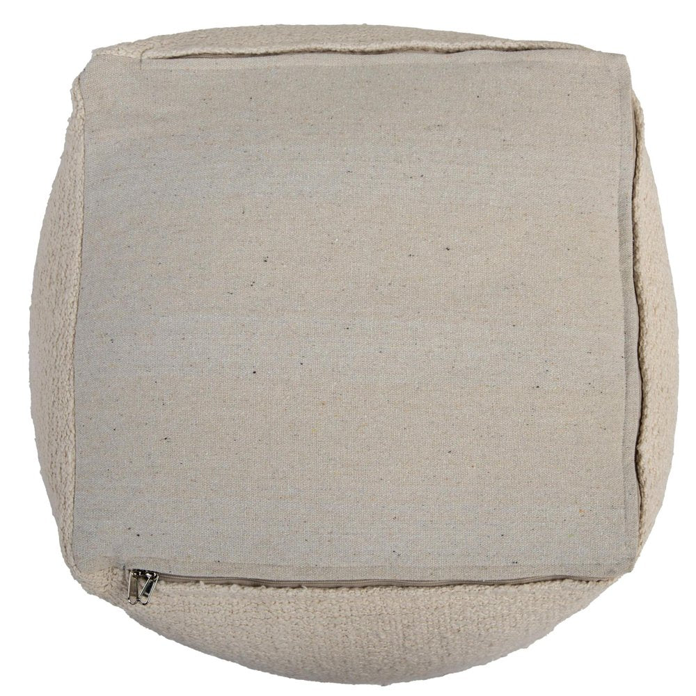 18" Beige and Natural Cotton Blend Cube Pouf Ottoman