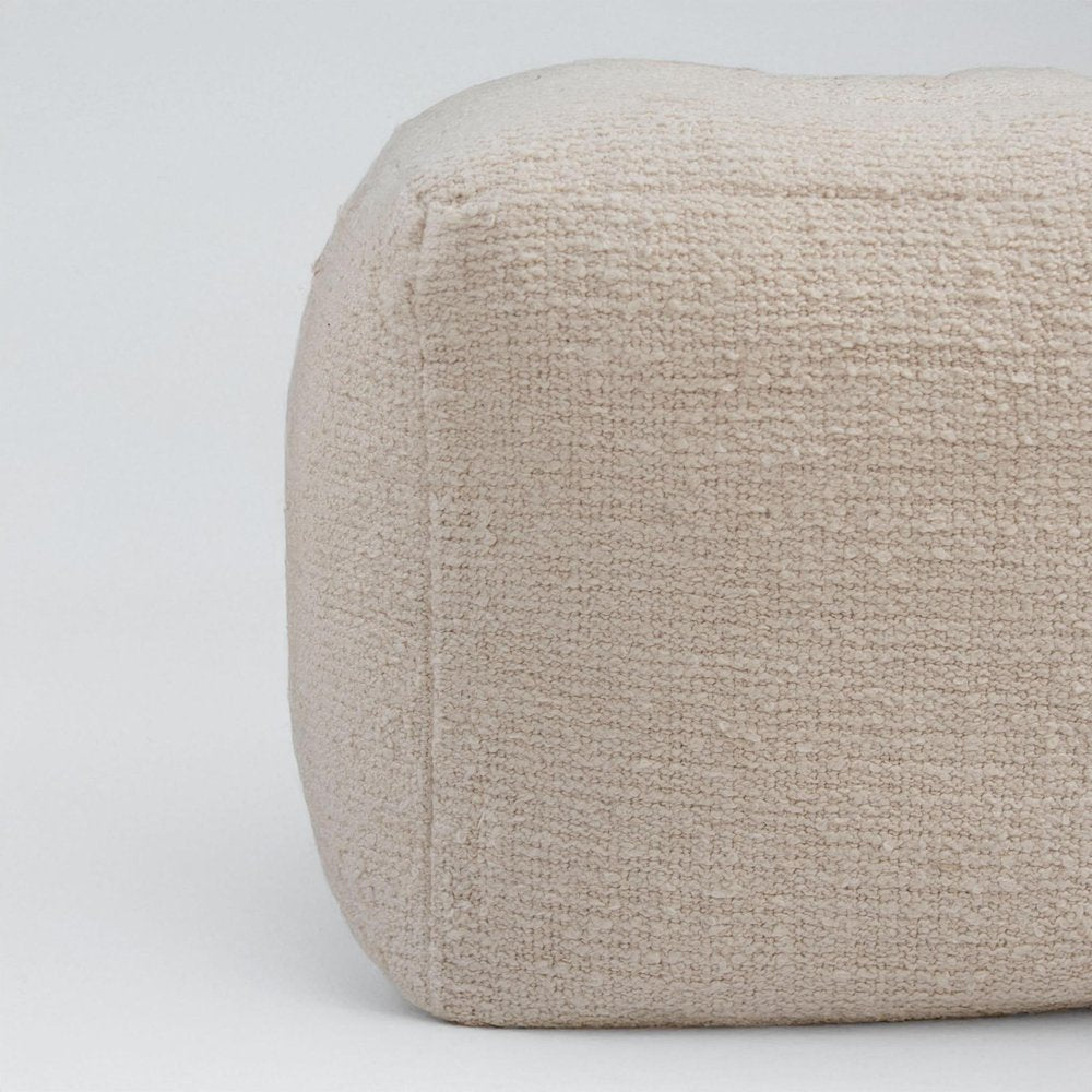 18" Beige and Natural Cotton Blend Cube Pouf Ottoman