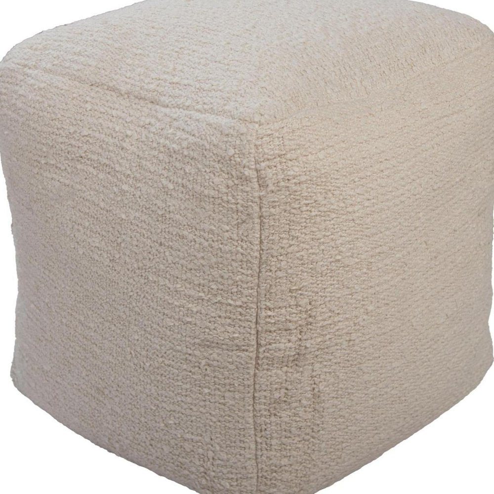 18" Beige and Natural Cotton Blend Cube Pouf Ottoman