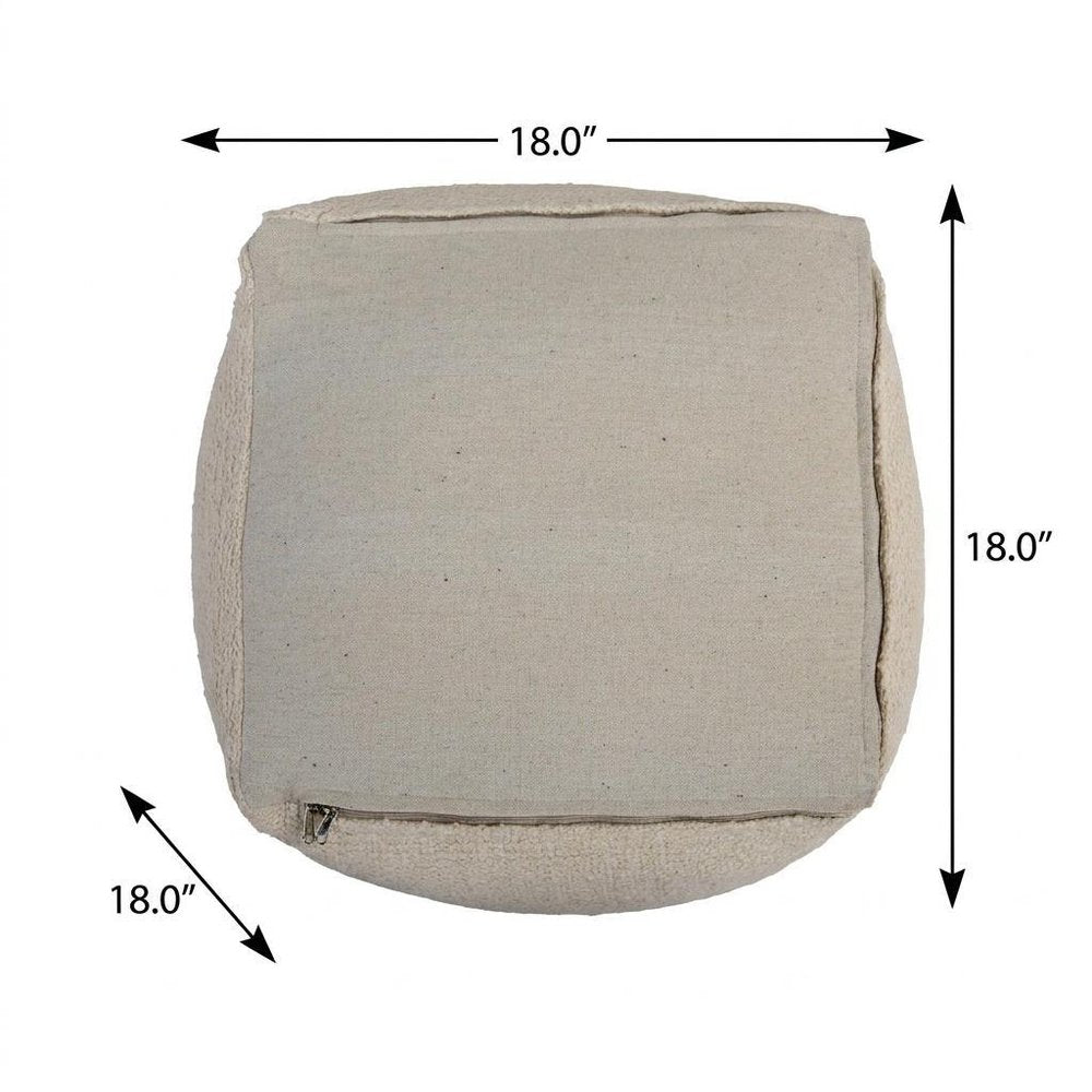 18" Beige and Natural Cotton Blend Cube Pouf Ottoman