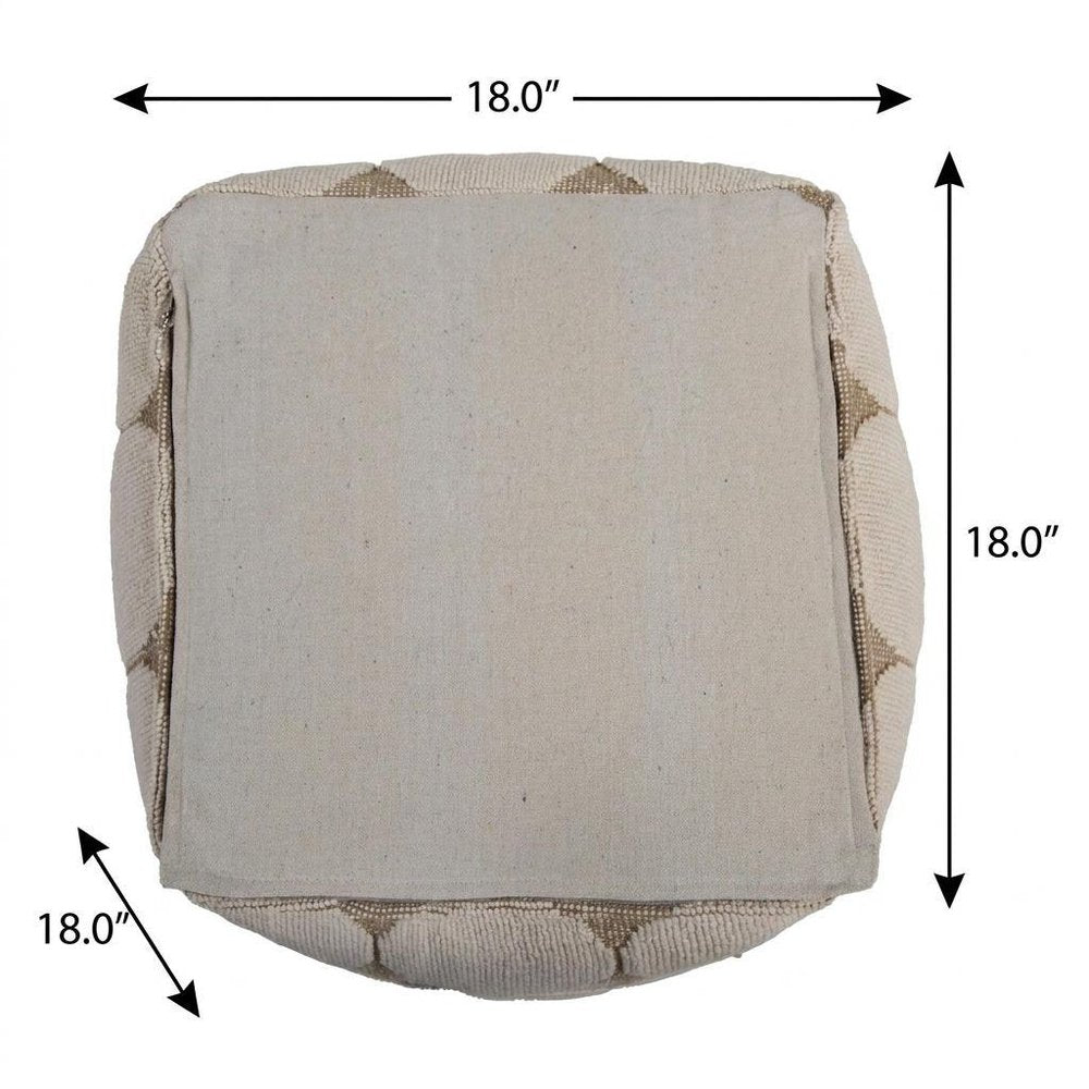 18" Beige Khaki and Natural Cotton Blend Geometric Cube Pouf Ottoman
