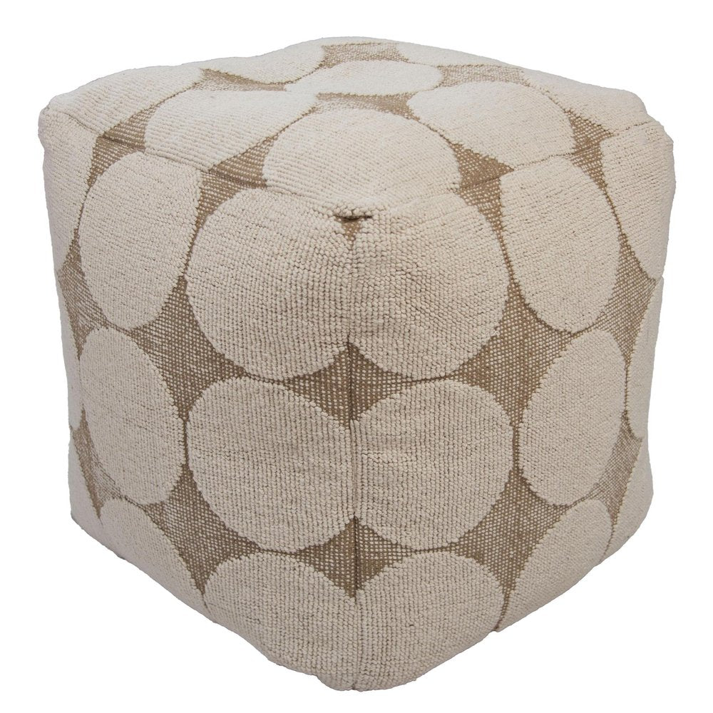 18" Beige Khaki and Natural Cotton Blend Geometric Cube Pouf Ottoman