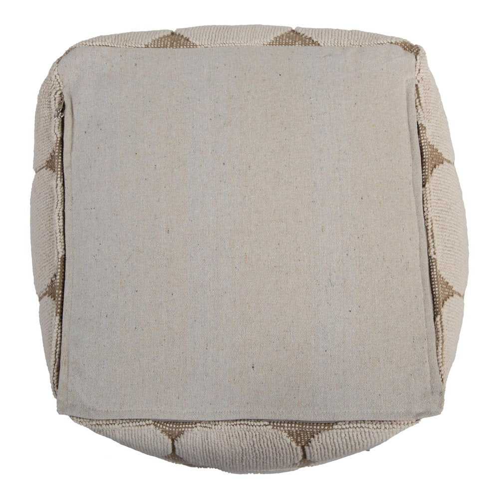 18" Beige Khaki and Natural Cotton Blend Geometric Cube Pouf Ottoman