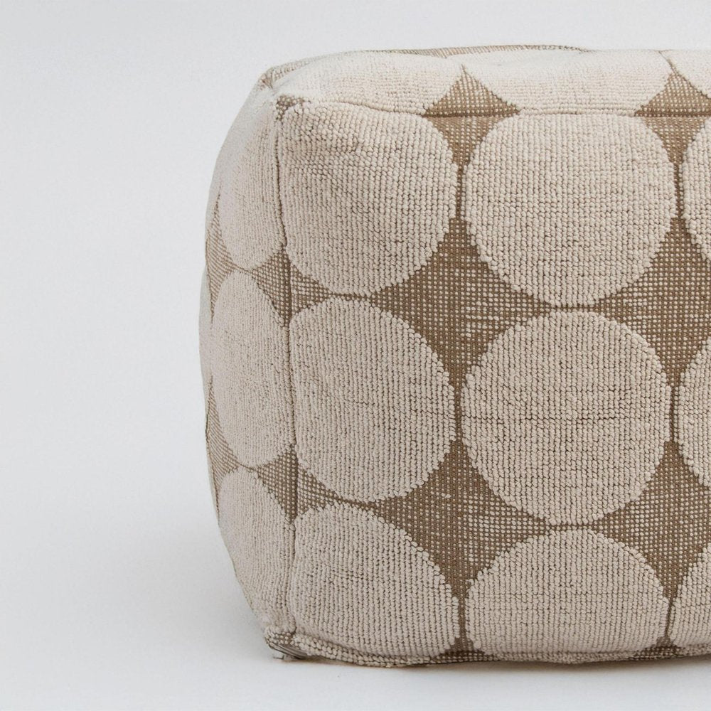 18" Beige Khaki and Natural Cotton Blend Geometric Cube Pouf Ottoman