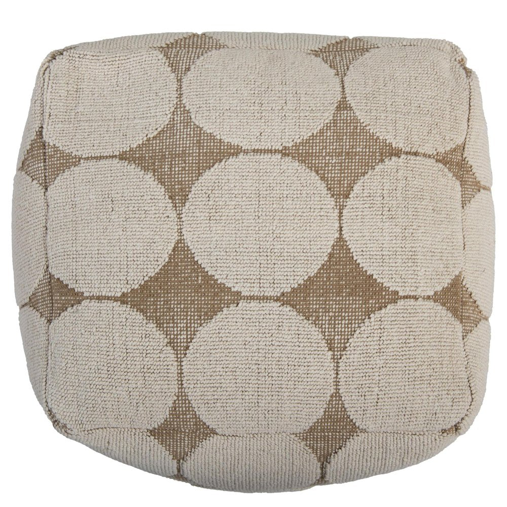 18" Beige Khaki and Natural Cotton Blend Geometric Cube Pouf Ottoman