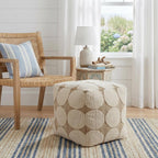 18" Beige Khaki and Natural Cotton Blend Geometric Cube Pouf Ottoman