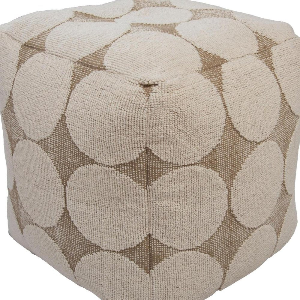 18" Beige Khaki and Natural Cotton Blend Geometric Cube Pouf Ottoman