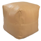 18" Tan Faux Leather Cube Pouf Ottoman