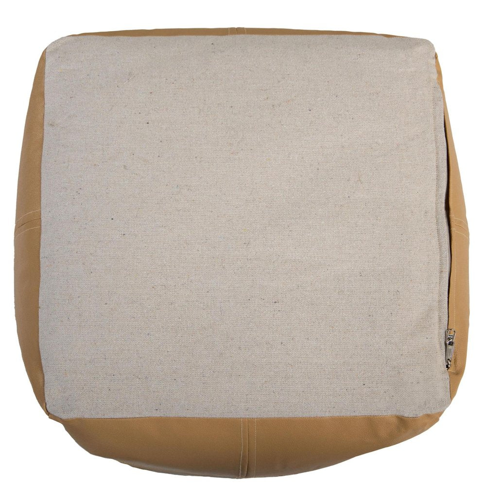 18" Tan Faux Leather Cube Pouf Ottoman