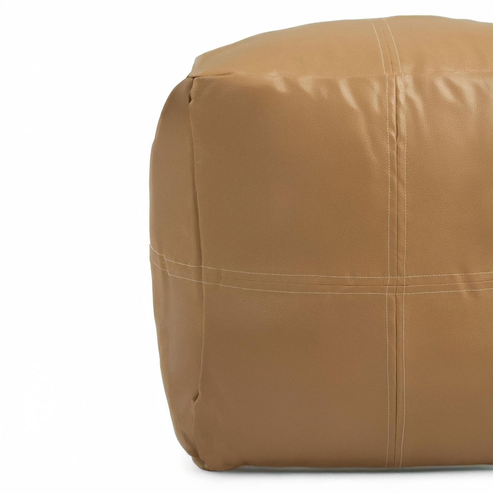 18" Tan Faux Leather Cube Pouf Ottoman