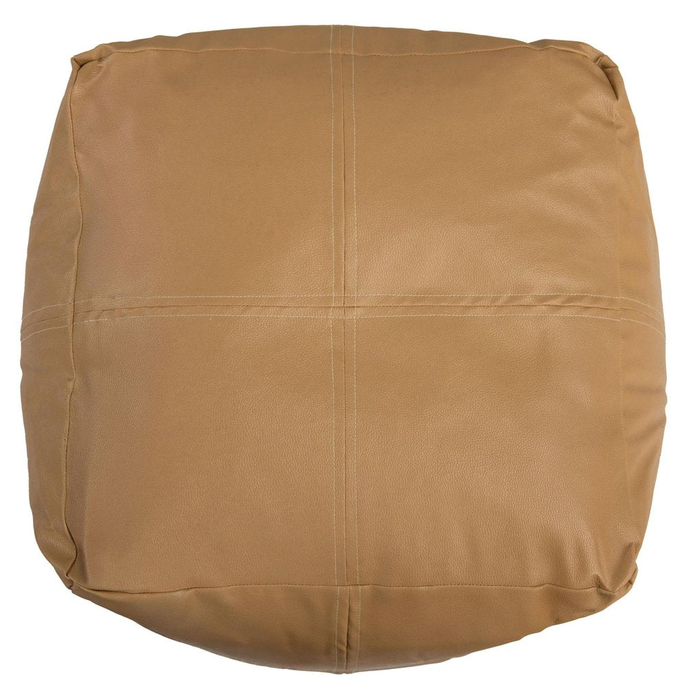 18" Tan Faux Leather Cube Pouf Ottoman
