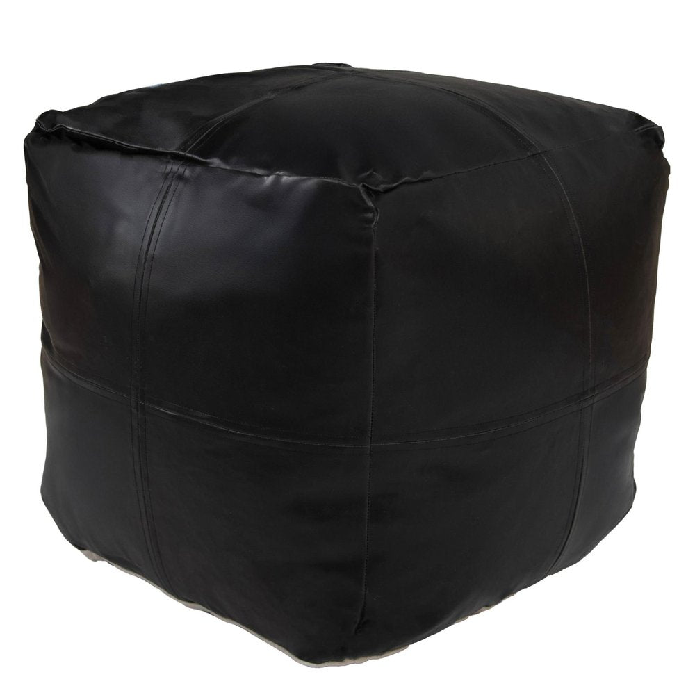 18" Tan Faux Leather Cube Pouf Ottoman