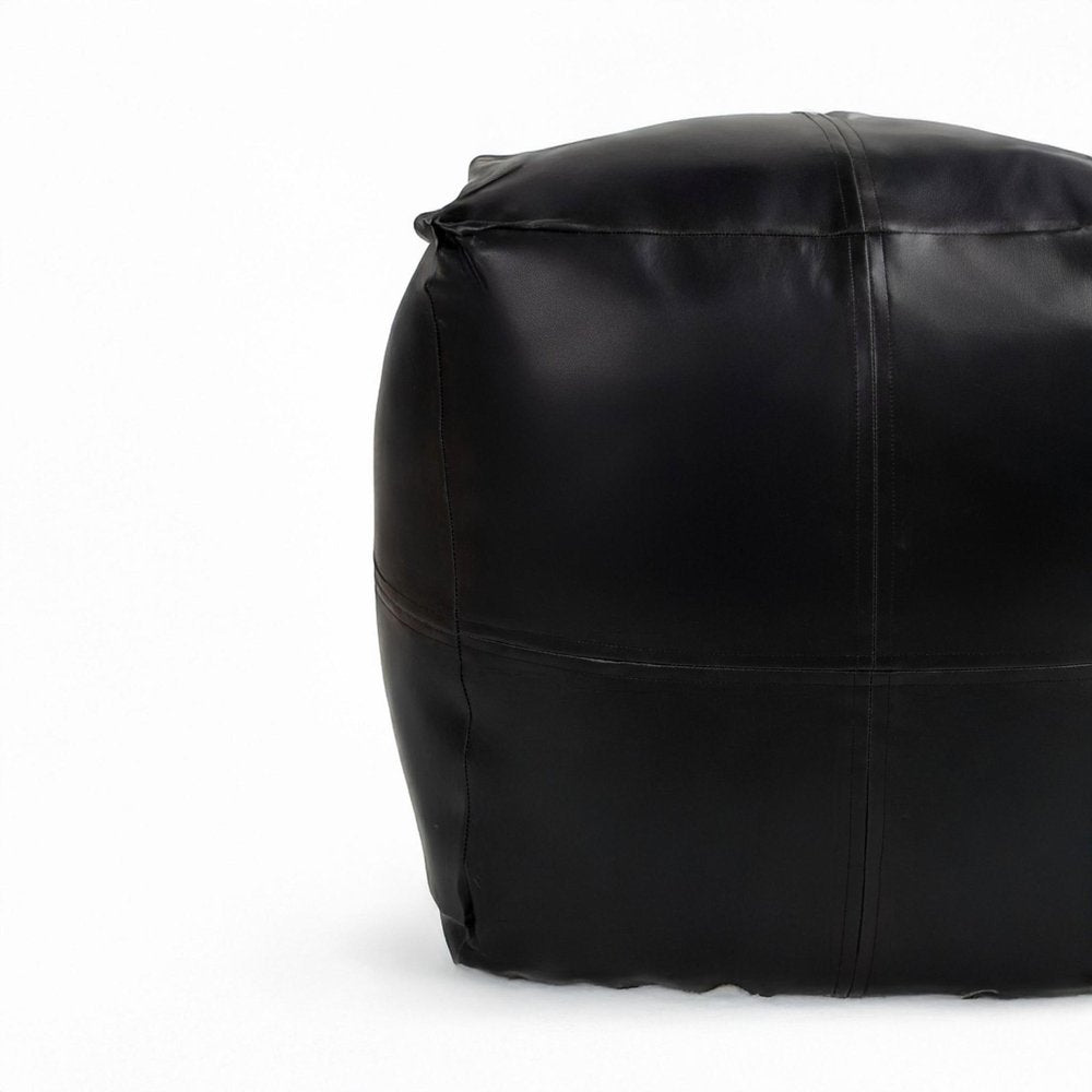 18" Tan Faux Leather Cube Pouf Ottoman