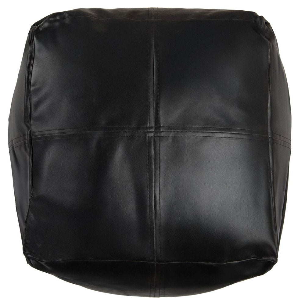 18" Tan Faux Leather Cube Pouf Ottoman