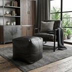 18" Tan Faux Leather Cube Pouf Ottoman